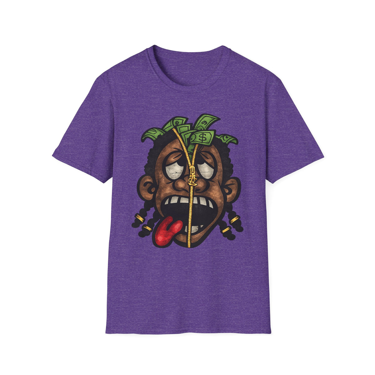 Money Face Graphic T-Shirt | Cartoon Head with Cash and Necklace